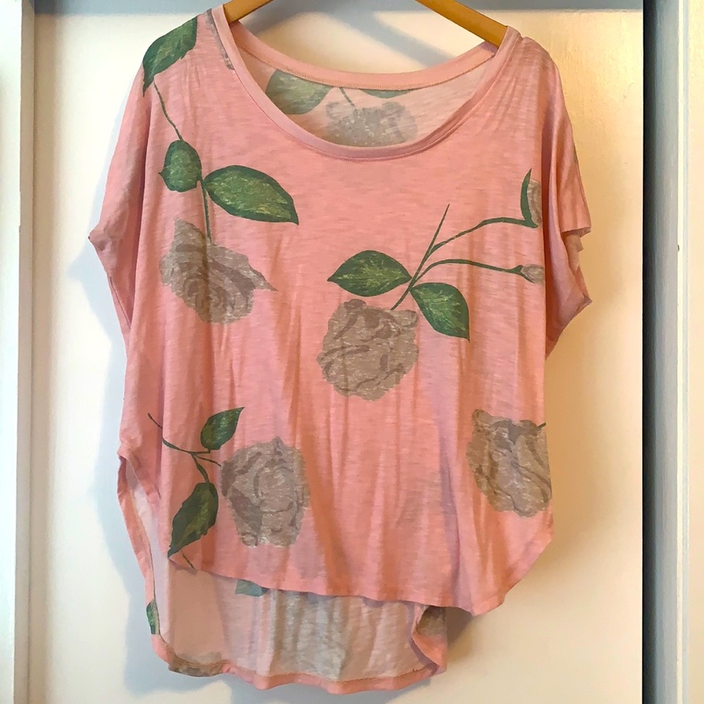 Pink with roses oversized tee
